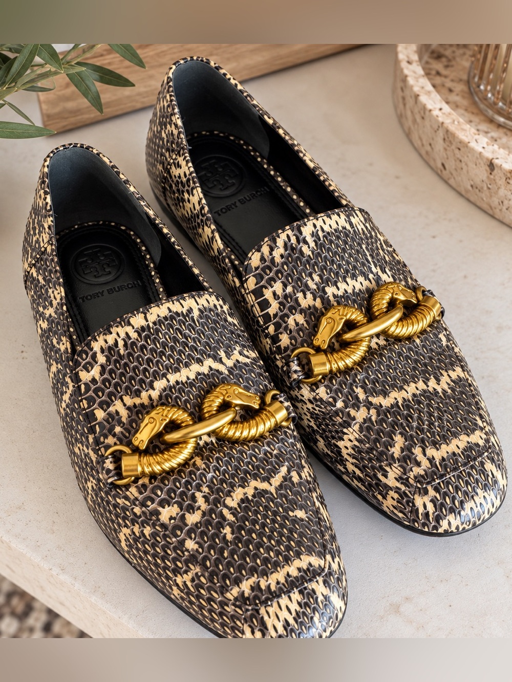 Tory Burch Jessa Snake Leather Horse Head Loafers Size 7M